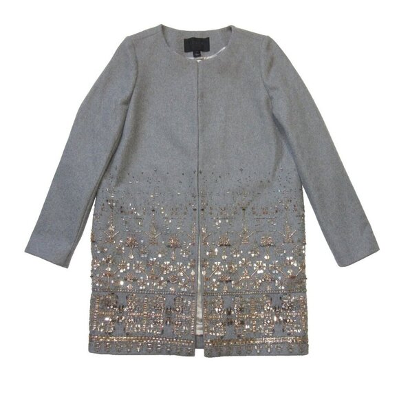 NWT J.Crew Collection Embellished Cocoon Coat in Gray Beaded Wool Topcoat 2 - Picture 1 of 10